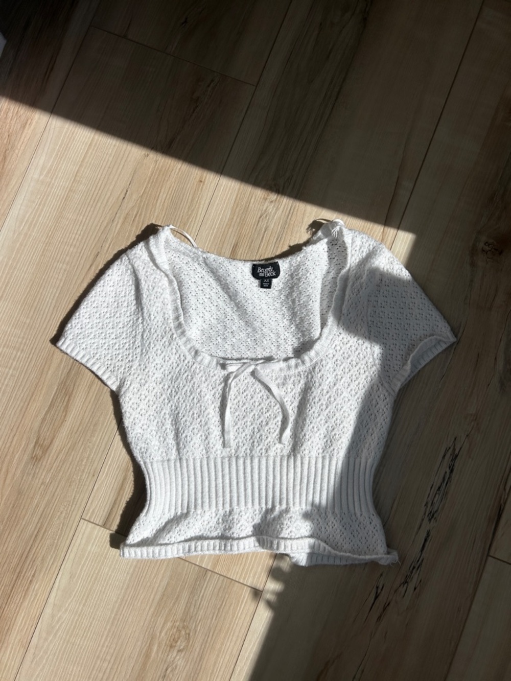 PacSun White Knit Scoop Tie-Front Cropped Top